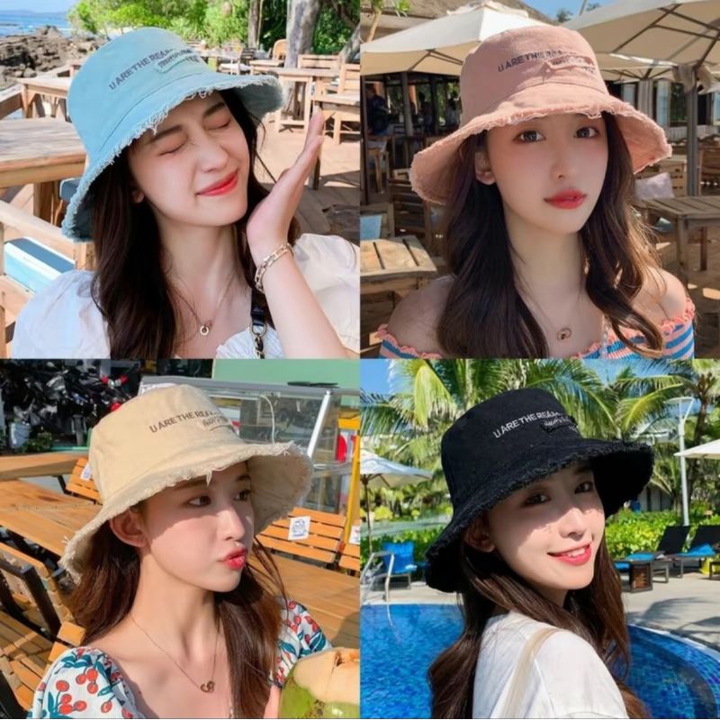 048 หมวกบักเก็ตผู้ใหญ่กักตัวอักษรหมวกแฟชั่นมาใหม่สำหรับฤดูร้อนกันแดดได้ดี 048#