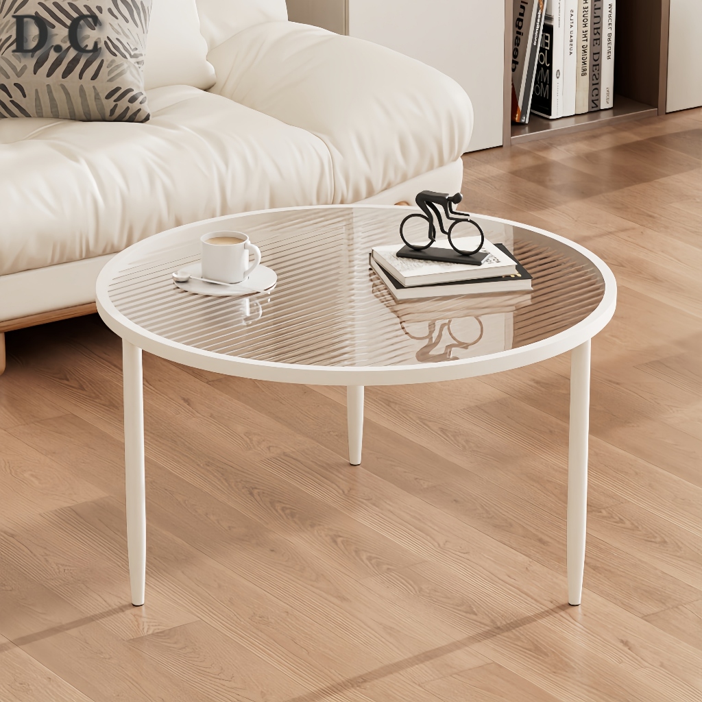 D.C Coffee table ห้องนั่งเล่นโต๊ะกาแฟเล็กๆ ท็อปโต๊ะกระจก โต๊ะกลมเล็ก ขาโต๊ะเหล็ก