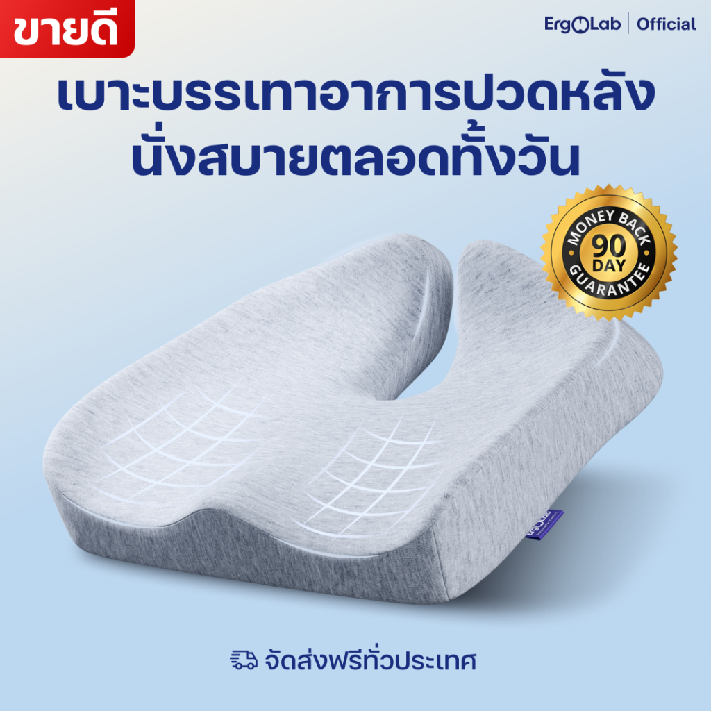 ErgoLab Pressure Relief Seat Cushion เบาะรองนั่งบรรเทาอาการกดทับ (รับประกันความพึงพอใจ 90 วัน + สินค้ามีประกัน 1 ปี)