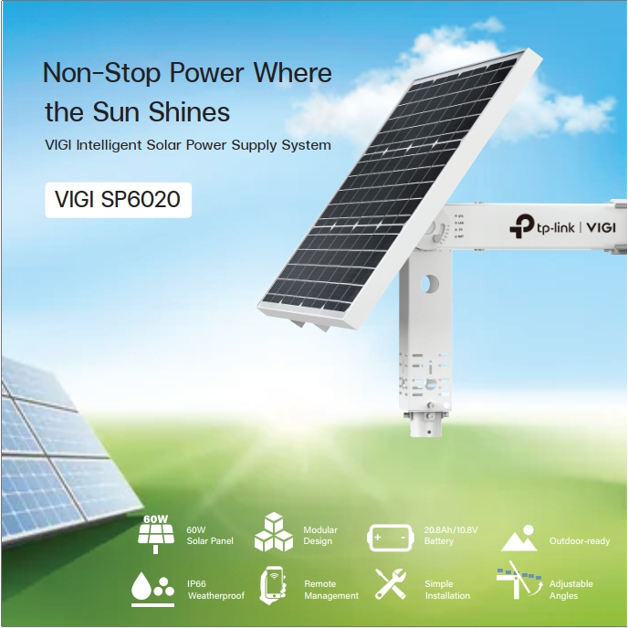 TP-Link VIGI SP6020 ชุดแผงโซลาร์เซลล์ ระบบชาร์จไฟ 60W/18V Intelligent Solar Power Supply System