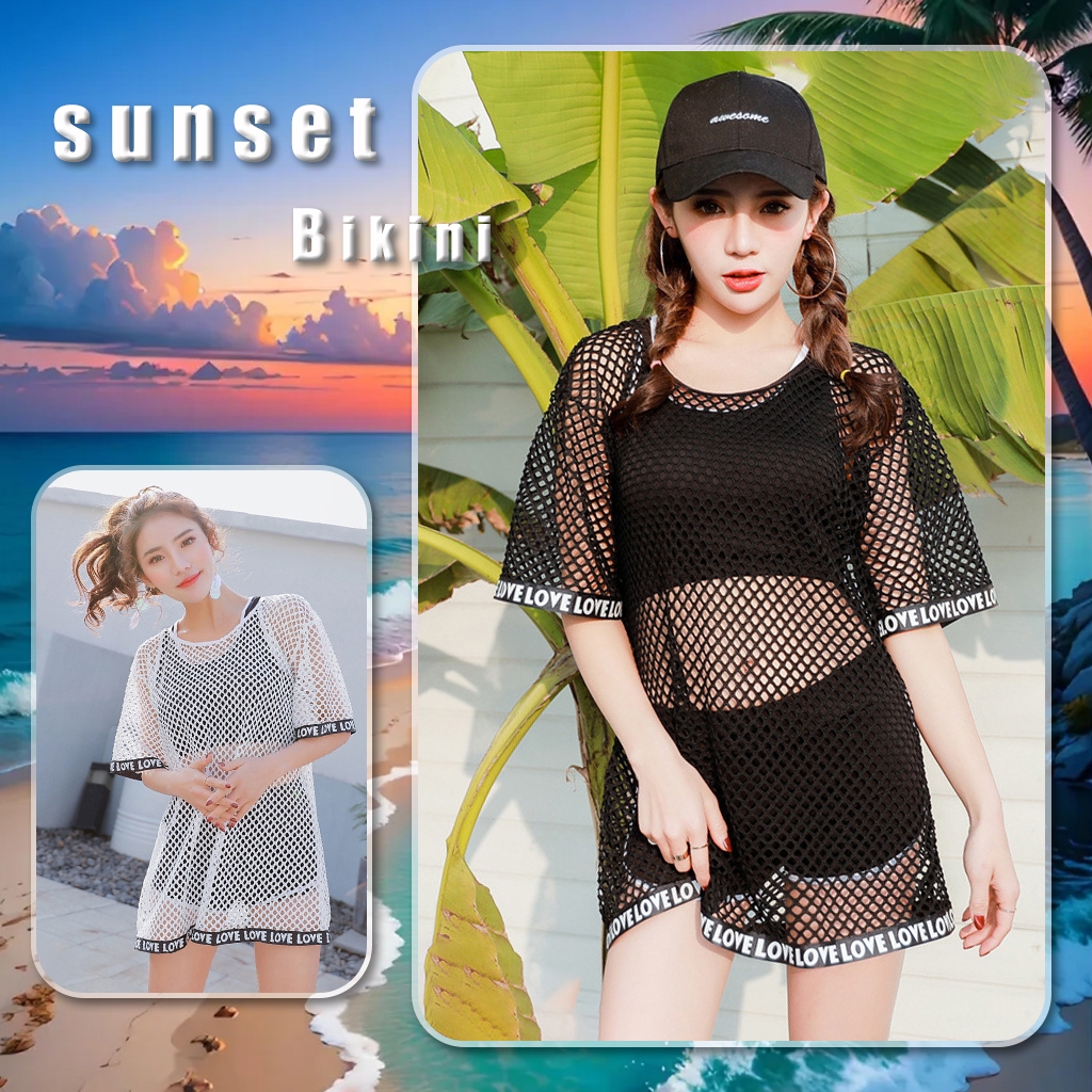 ชุดว่ายน้ำผู้หญิง ชุดว่ายน้ำสามชิ้น สีดำ เอวสูง สไตล์สปอร์ต ผ้าดี เหมาะสำหรับสาวอ้วน พร้อมส่งที่ไทย #0121