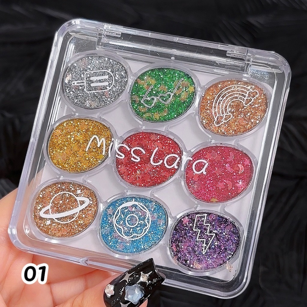 พาเลทอายแชโดว์ Miss lara 9 สี กลิตเตอร์ทาตาเจลกากเพชร MS-163B