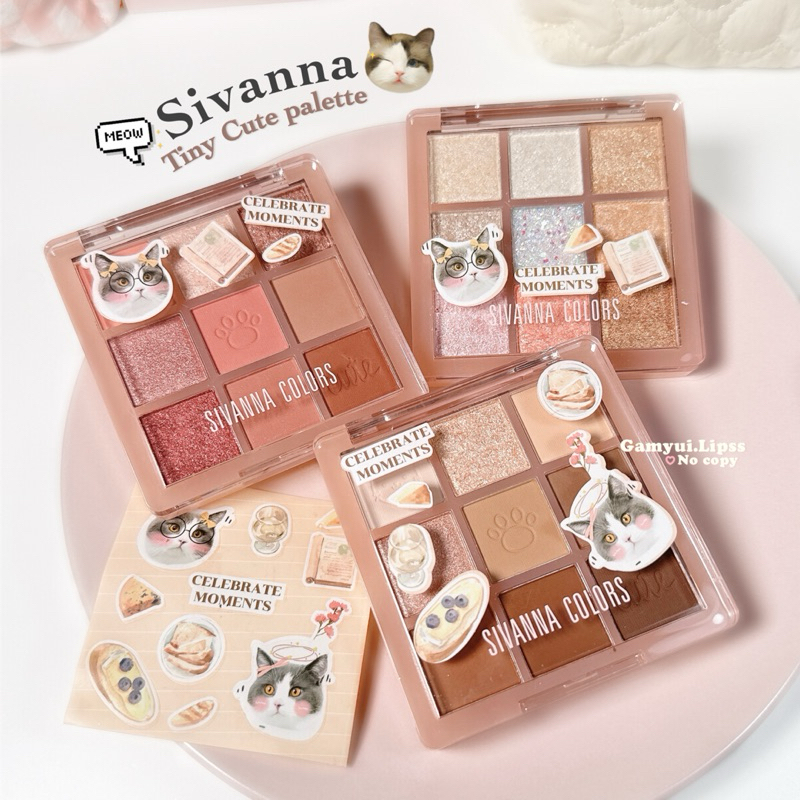 ใหม่ ᙏ อายแชโดว์น้องเหมียว Sivanna Tiny cute eye palette ‎︎‧₊˚ ( แถมสติ้กเกอร์ติดตลับ )