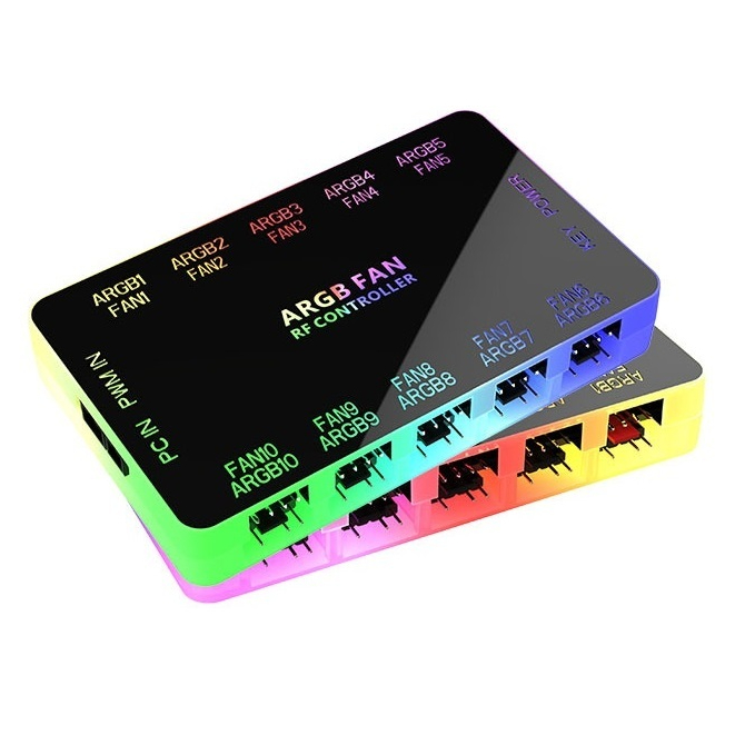 กล่องควบคุมไฟ ARGB Fan hub RF Controller double 10port 4pin PWM+3pin 5V