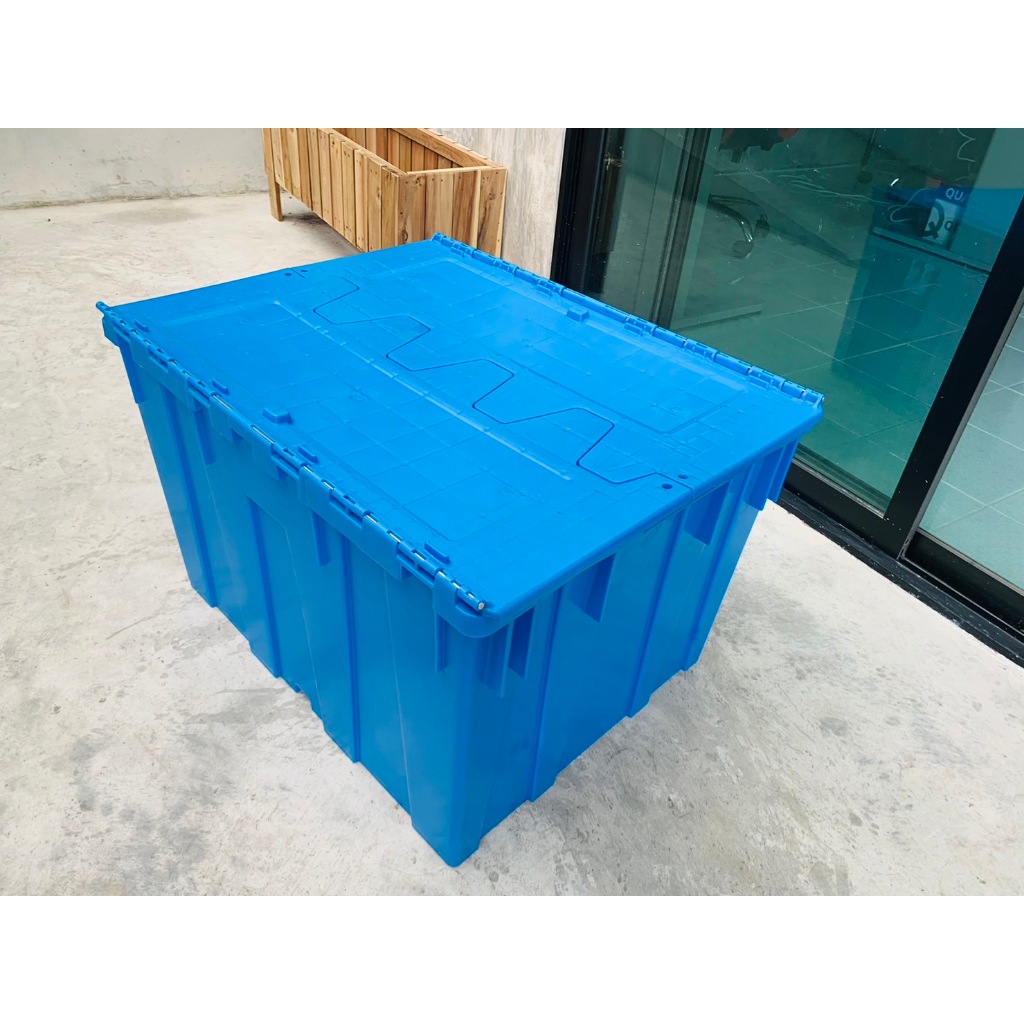 กล่องพลาสติก ลังพลาสติก ฝาคู่ขนาดใหญ่  ขนาด 703x546x448 cm. มือหนึ่ง สีฟ้า,สีเขียว