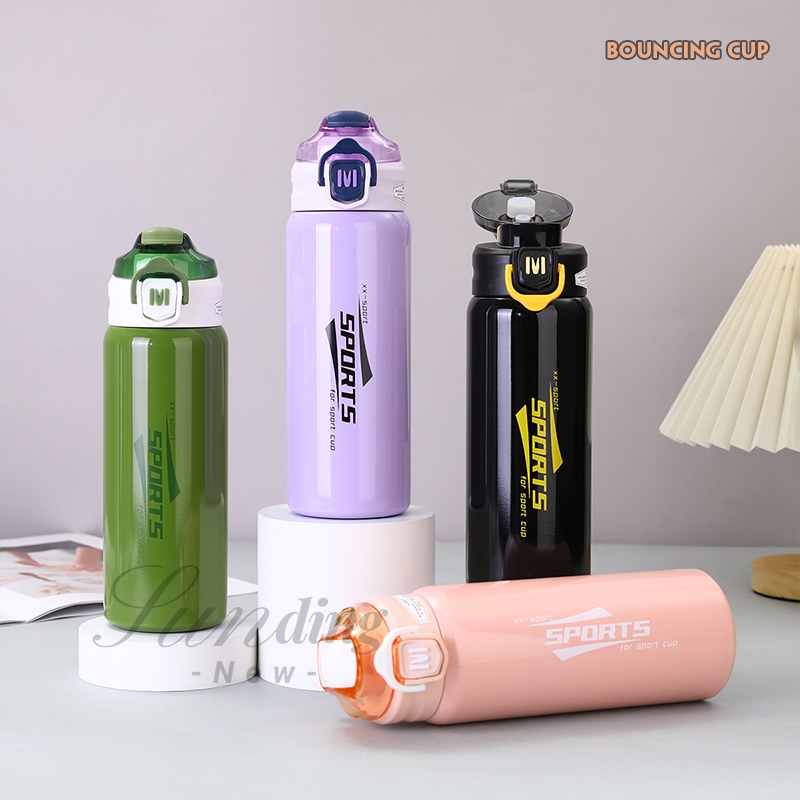กระบอกน้ำเก็บความเย็น/ความร้อน ขวดน้ำ 600ml เก็บอุณหภูมิ สเตลเลส 316 ได้ยาวนาน มีเชือกหิ้ว ฝาเด้ง แบบพกพา B0141