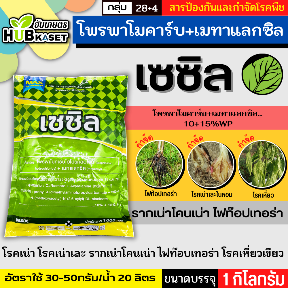 เซซิล 1 กิโลกรัม (โพรพาโมคาร์บไฮโดรคลอไรด์+เมทาแลกซิล) กำจัดไฟท๊อปเทอร่า โรคเน่าเละในหอม โรคเหี่ยว