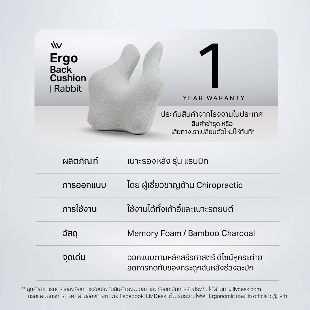 ประกัน 1 ปี LIV Rabbit Ergo Back Cushion เบาะรองหลัง หมอนรองหลัง หมอนพิงหลัง เพื่อสุขภาพ ใช้ได้ทั้งเก้าอี้และรถยนต์ thumbnail 8