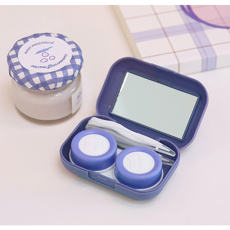 เรียบง่ายแล กล่องเลนส์สีแฟชั่น Mini Content Lens Case กล่องเลนส์แบบพกพา กล่องคอนแทคเลนส์
