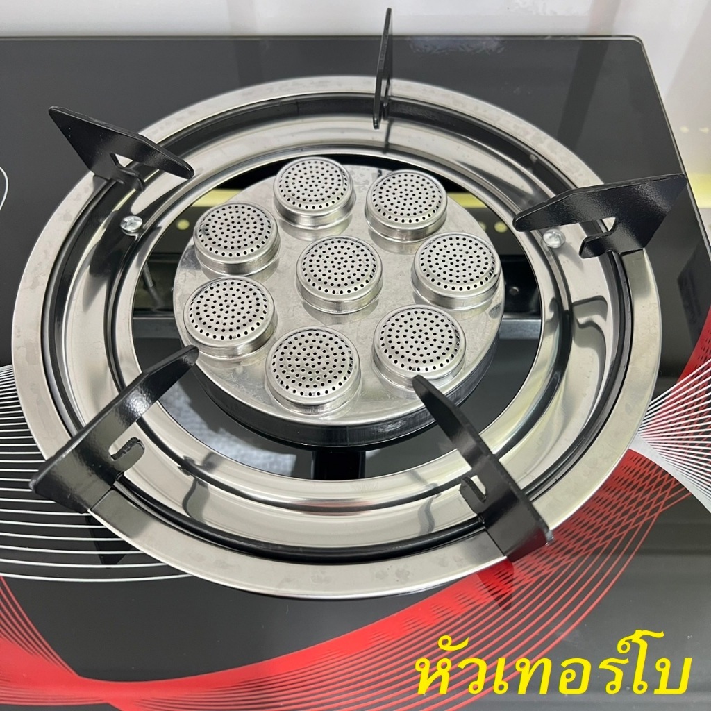 AJ เตาแก๊สหน้ากระจก 2 หัว แบบหัวฟู่+เทอร์โบ รุ่น GA2H-03CG หน้าเตาเป็นกระจกนิรภัยหนา 6 มม. เร่งไฟแรง สไตล์เรียบหรู