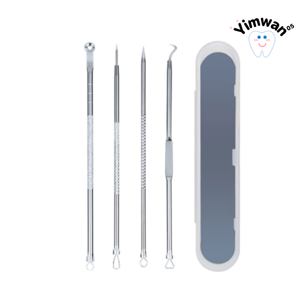 ชุดกดสิว 4ชิ้น+กล่อง ปลายแหลม ชุบเงิน ด้ามแข็ง ขนาดด้ามยาว 12cm
