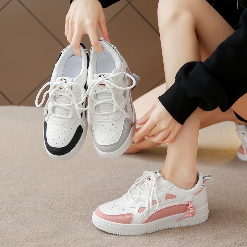 รองเท้าผ้าใบเสริมส้น แต่งแถบ มี 3 สี พร้อมส่ง HB5