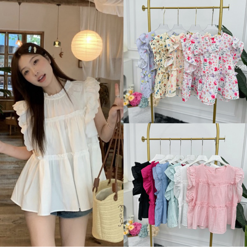 เสื้อคอกลมระบายชั้น ทรงใหญ่สาวอวบใส่ได้(มี อกถึง 42)