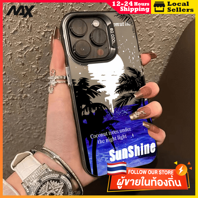 สีดำหรูหราซิลิโคนแข็งกรณีโทรศัพท์ ทะเลสีม่วง for IPhone 13 12 7Plus 14 15 11 Pro MAX 8 6 7 6S Plus X XR XS