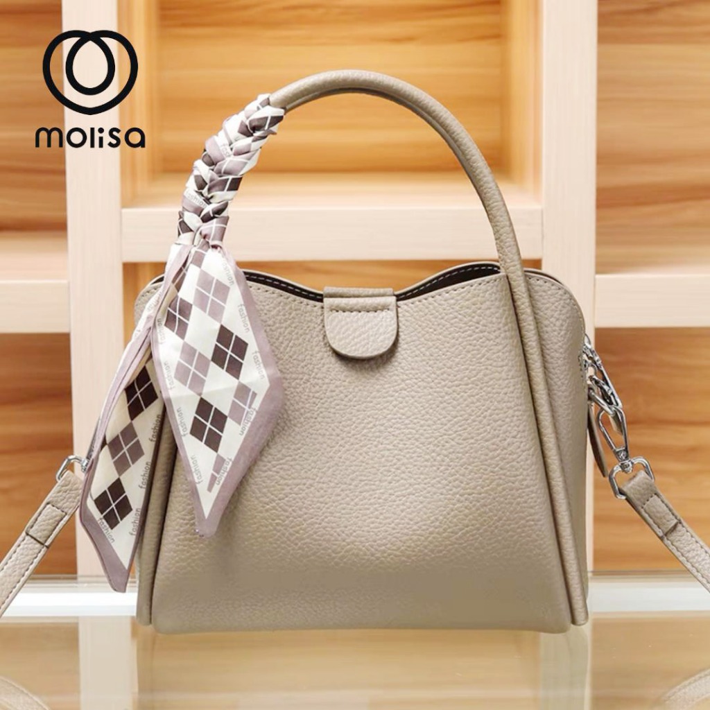 molisa  กระเป๋าถือ กระเป๋าสะพายข้าง หนังวัว จุของได้เยอะ #5797