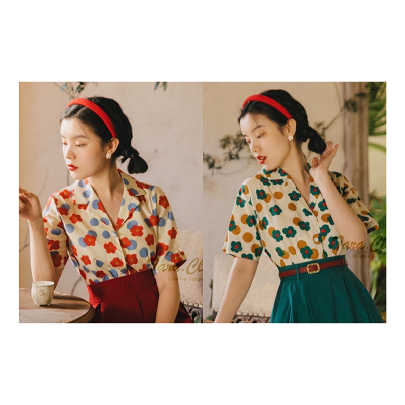 TARA Hawaii Set เสื้อเชิ้ต ปกฮาวาย แขนสั้น ลายดอก กระดุมหน้า เนื้อผ้าไหมอิตาลี พิมพ์ลายดอก ผ้าดี ใส่สบาย ไม่ร้อน