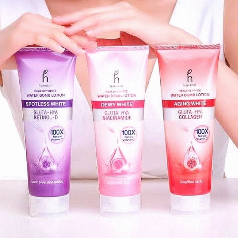 Hanasol Healthy White Water Bomb Body Lotion วอเตอร์ บอม โลชั่น ดิวอี้ ไวท์ ขนาด 250มล.