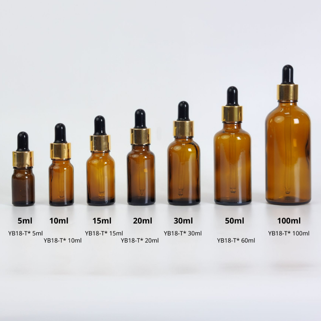 ขวดแก้วพร้อมดรอปเปอร์(ฝาสีทอง จุกดำ)ขนาด 5ml 10ml 15ml 20ml 30ml 50ml 100mlหัวบีบหยด ใส่เซรั่ม เอสเซ้น ขวดแบ่ง