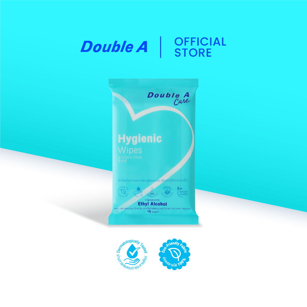 Double A Care ทิชชูเปียกแอลกอฮอล์ 75% บรรจุ 10 แผ่น/แพ็ก