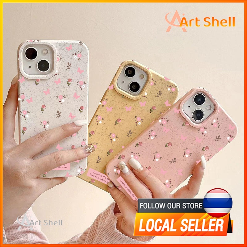 ส่งจากไทยเคส iphone 7P 8P 11 13 14 Pro Max กล้องป้องกันมิตรกับสิ่งแวดล้อมกันกระแทกดอก ดอกไม้สีชมพู