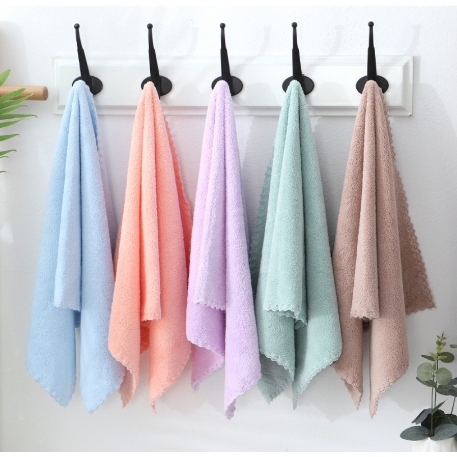 พร้อมส่ง!! ผ้าขนเป็ด ผ้าขนหนู เช็ดหน้า เช็ดผม ขนาด 30x57cm สีพื้น ขอบหยัก ดูดซับน้ำได้ดี