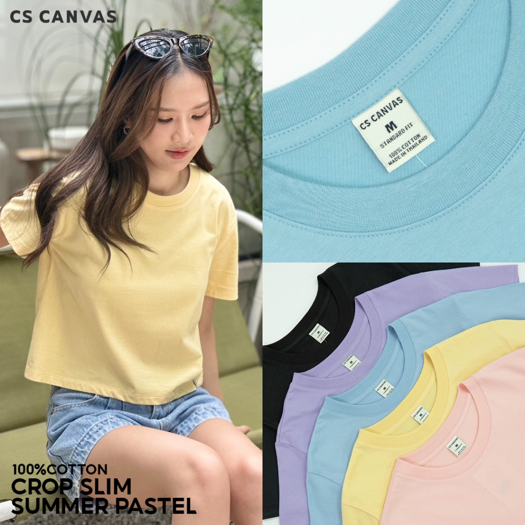 CS CANVAS Women Crop Slim fit Summer Pastel - เสื้อครอป (ทรง สลิมฟิต) ผ้า Cotton ใส่สบายไม่ร้อน