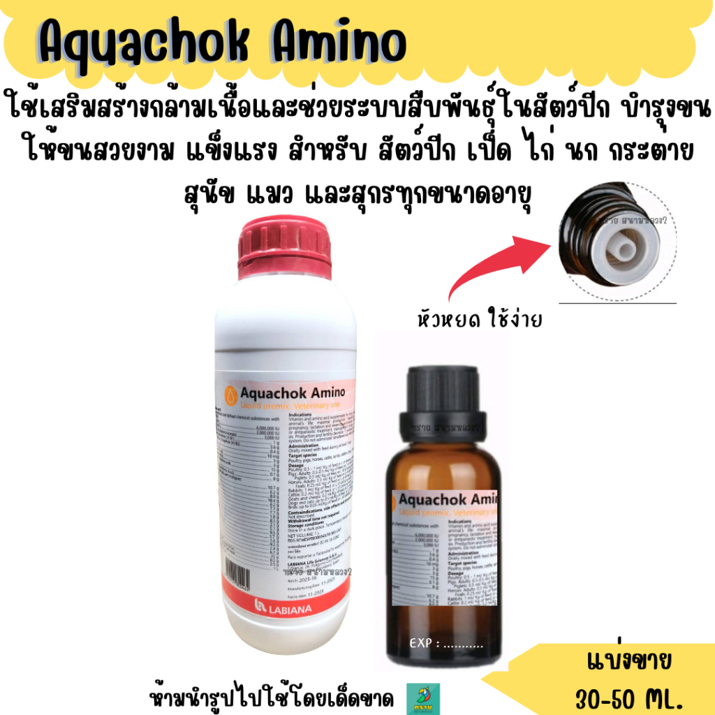 Aquachok Amino (แบ่งขาย 30 ML.) วิตามินนกและกรดอะมิโนจำเป็น