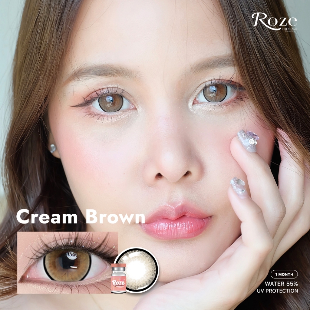 💗คอนแทคเลนส์ Hydrogel ขนาดบิ๊กอายใหญ่มาก 💗Cream (Rozelens) สี : Brown / Gray