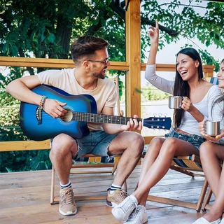 กีต้าร์โปร่ง ขนาด 38 นิ้ว ไม้Basswood เหมาะสำหรับมือใหม่ แข็งแรง พกพาสะดวก สตริงได้รับการปรับแล้ว