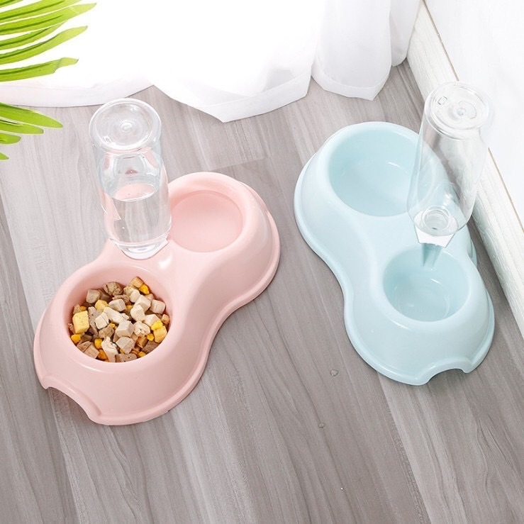 ชามอาหารสัตว์เลี้ยง สีพาสเทล ชามอาหารน้องหมา ชามอาหารน้องแมว พร้อมที่ให้น้ำอัตโนมัติ พร้อมส่ง