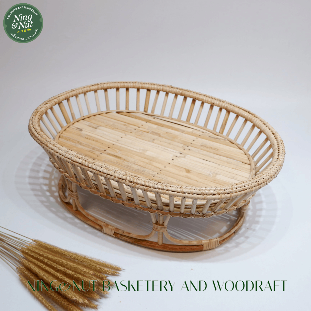 ขันโตกหวายแท้วงรี เส้นหวายใหญ่แข็งแรงสานละเอียดสวยงาม มีบริการเก็บเงินปลายทาง[COD]