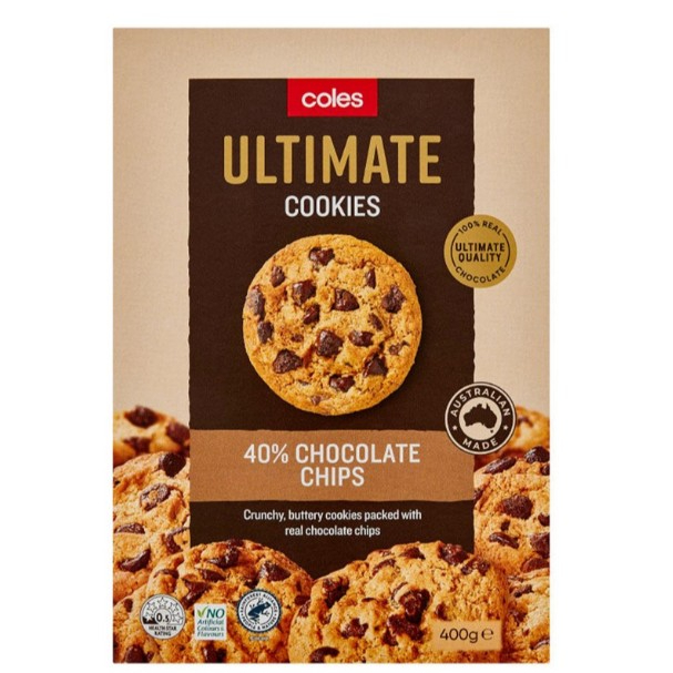 Coles Cookies 40% Chocolate Chips 400g. โคลส์ คุกกี้ ช็อกโกแลตชิพ 40เปอร์เซ็นต์