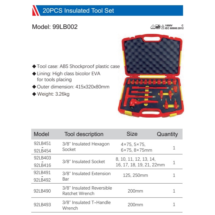 FINEWORK VDE 20PCS 3/8" Insulated Socket Tool Set / ชุดประแจบล็อค 3/8 นิ้ว 20 ชิ้น มีฉนวนกันไฟฟ้า มา