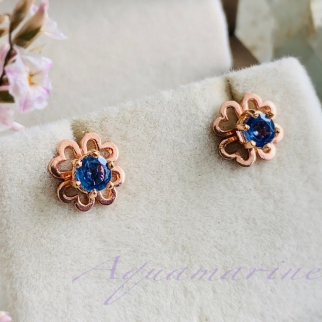 ต่างหูสตั๊ด พลอยไคยาไนท์(Kyanite)กลม 4 mm.