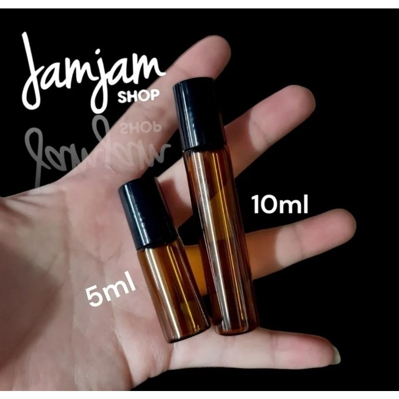 ขวดแก้วลูกกลิ้ง Glass roller bottles (ขวดสีชา-ฝาดำ3/5/10ml.)