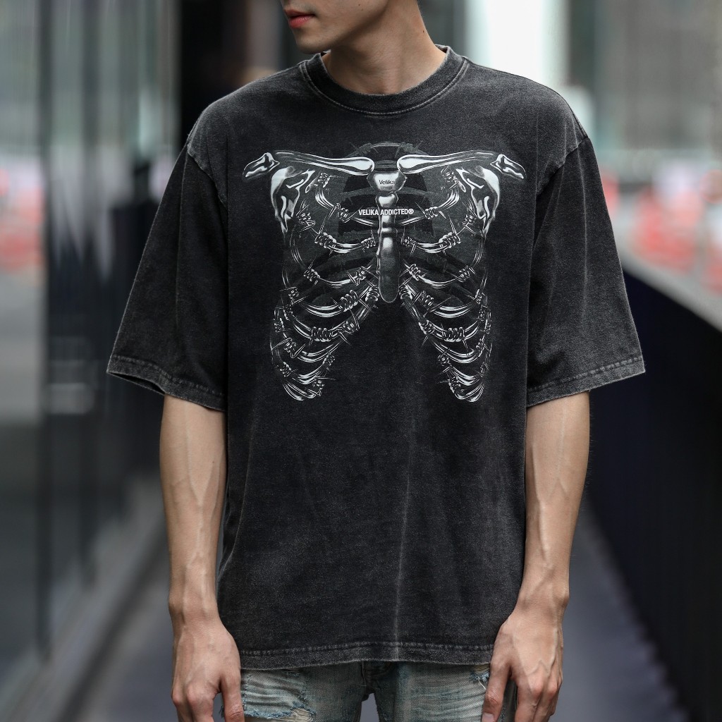 เสื้อ Oversize - "Spike" [Black Bleach] | Velika
