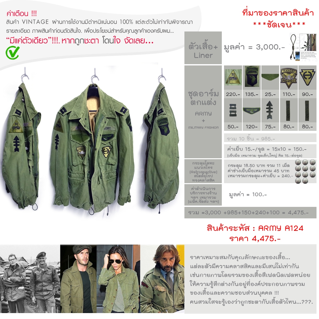 ARMY A124 Field Jacket M51 เสื้อทหารกองทัพ M51 USA.