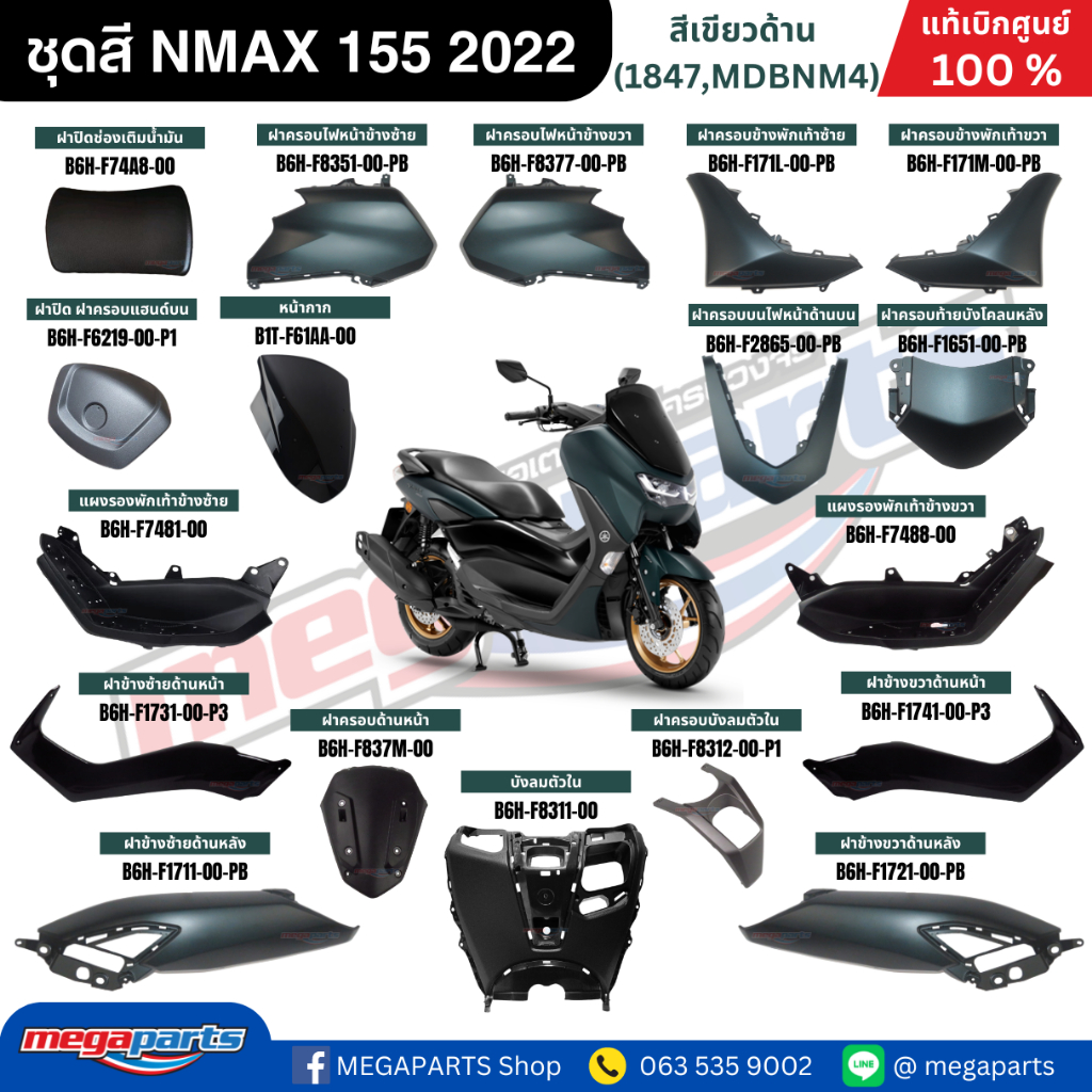 ชุดสี เอ็นแม็กซ์ NMAX 155 2022 สีเขียวด้าน รหัสสี (1847,MDBNM4) แท้เบิกศูนย์ยามาฮ่า (Megaparts Store