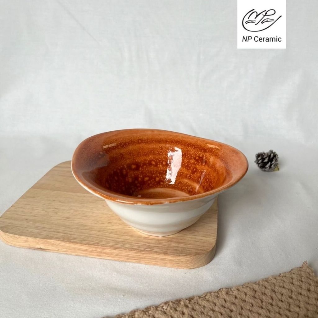 NP Ceramic ชามเซรามิค ถ้วยครีมซุป สีส้ม เข้าไมโครเวฟได้