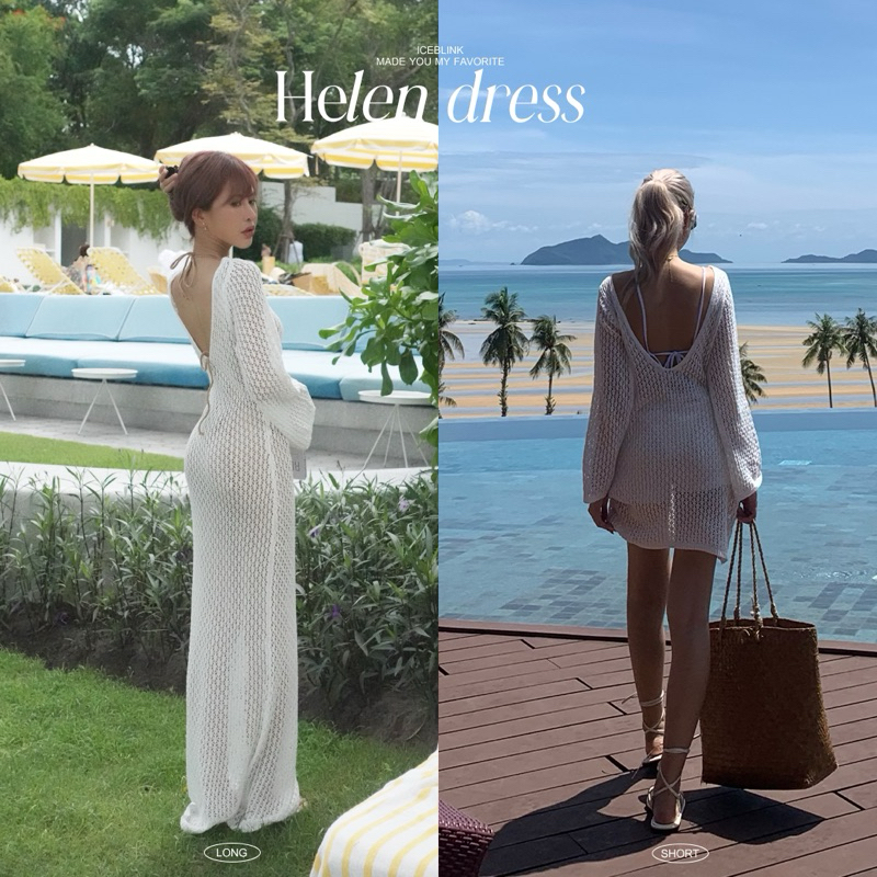 ICEBLINK l Helen dress เดรสผ้าถักคอกว้าง เว้าหลัง เดรสคลุมบิกินี่ (พร้อมส่ง)