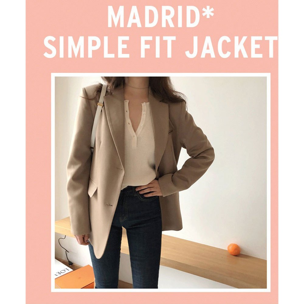 evebell เสื้อสูททำงาน สีพื้น กระดุม 2เม็ด สไตล์เกาหลี เรียบหรู