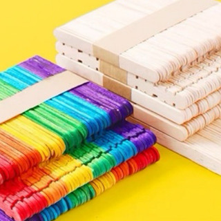 พร้อมส่งจากไทย ❤️ไม้ไอติม ไม้ไอศครีม สีไม้/สีรุ้ง  50ชิ้น:แพ…