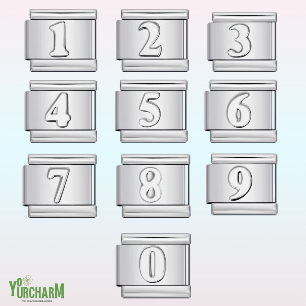 yourcharm italian charm bracelet อิตาเลี่ยนชาร์ม สร้อยข้อมือเลือกลายเองได้ set:ตัวเลข สีเงิน