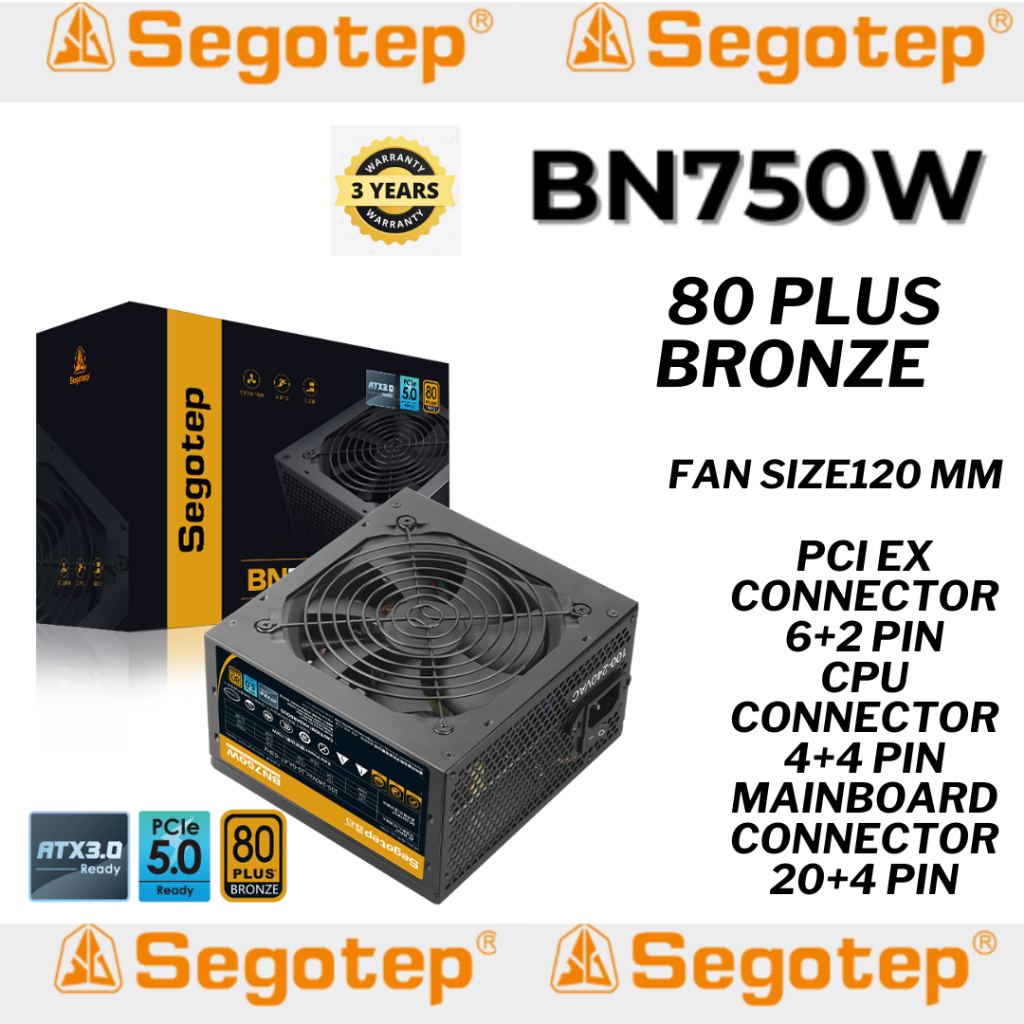 POWER SUPPLY SEGOTEP BN750W 750W 80 PLUS BRONZE NON MODULAR (BLACK)