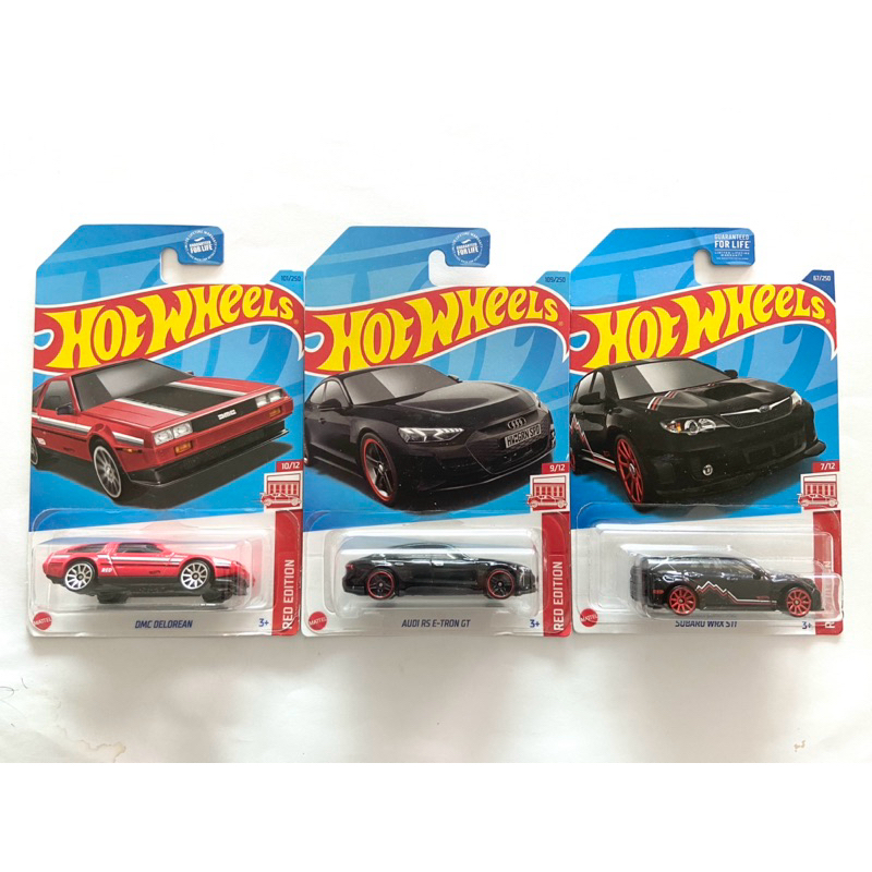 Hot Wheels | สีพิเศษ RED EDITION - DMC DELOREAN | AUDI E-TRON GT | SUBARU WRX STI | 🇺🇸เป็นสินค้าที่ขายในอเมริกาเท่านั้น