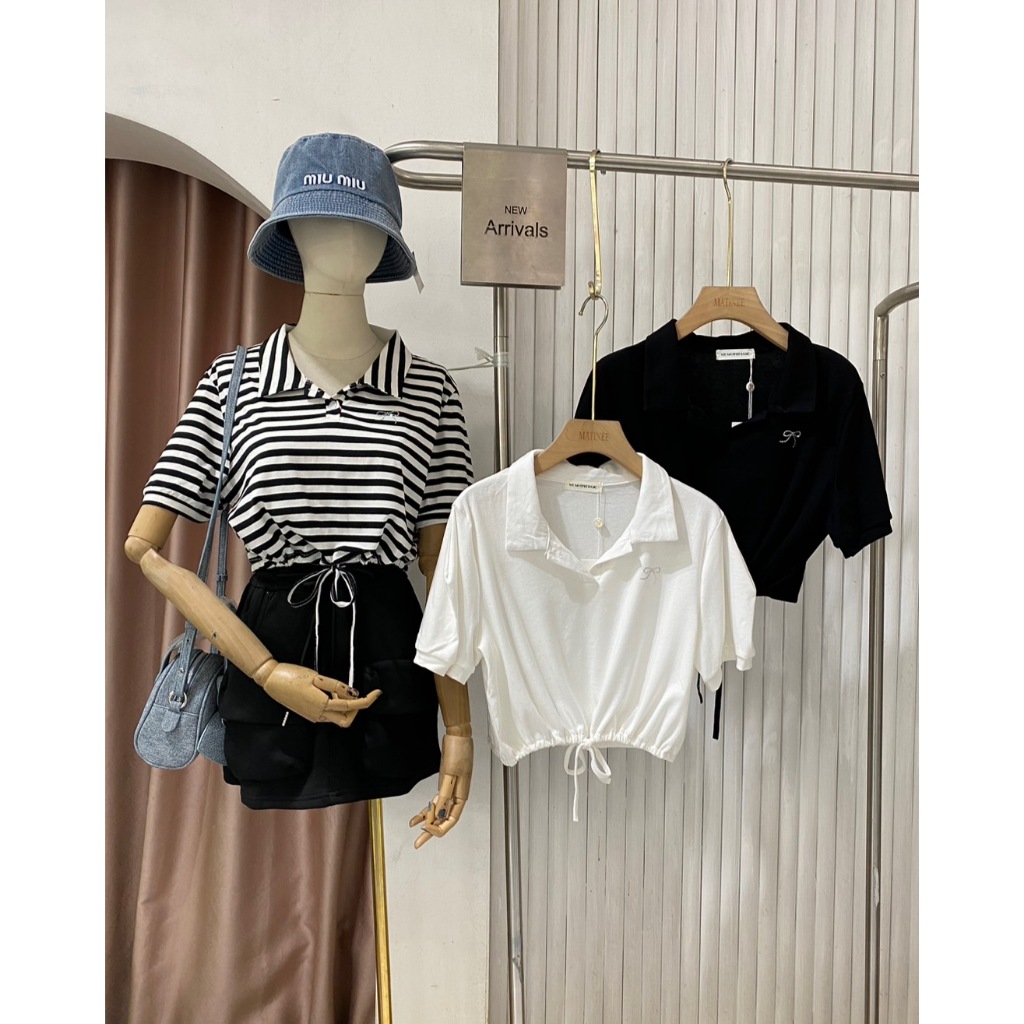 [พิมพ์โค้ด SISDEC ลด 60.- ] M1400 เสื้อยืดคอปกโปโล รูดเอวผ้าดีมาก รีดเพชรโบว์อกน่ารัก 3 สีพร้อมส่ง 250-เท่านั้นน้าา