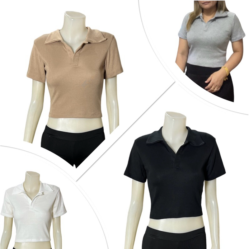 Sns322🌹เสื้อคอปก🌷คอโปโล🌹แขนสั้น🌹ผ้าร่องrib