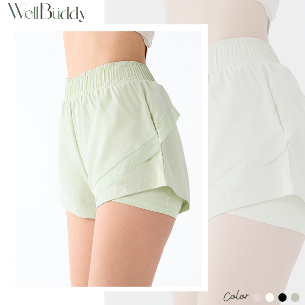WellBuddy กางเกงวิ่งผู้หญิง มีซับในกันโป๊ ใส่มือถือได้ กางเกงออกกำลังกายขาสั้น (Cotton Cloud Pants)