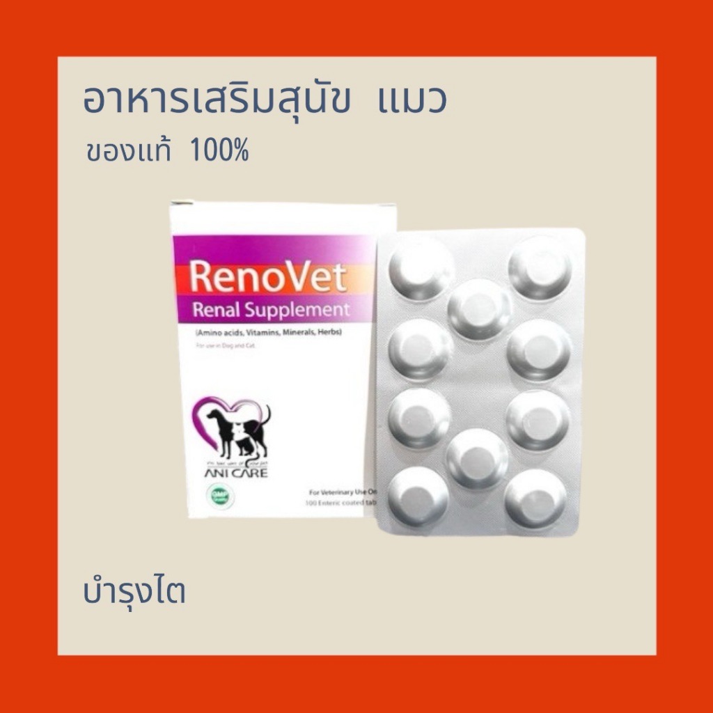 Renovet Renal Supplement Dog Cat 100 เม็ด รีโนเว็ต อาหารเสริม สุนัข แมว บำรุงไต
