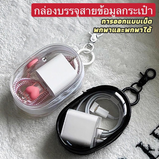 กล่องบรรจุสายข้อมูล กระเป๋าเก็บหูฟังสายUSB ทรงกลม แบบใส พกกุญแจ ลิปสติก พาง่าย สําหรับเดินทาง กลางแจ้ง จัดส่งเร็ว